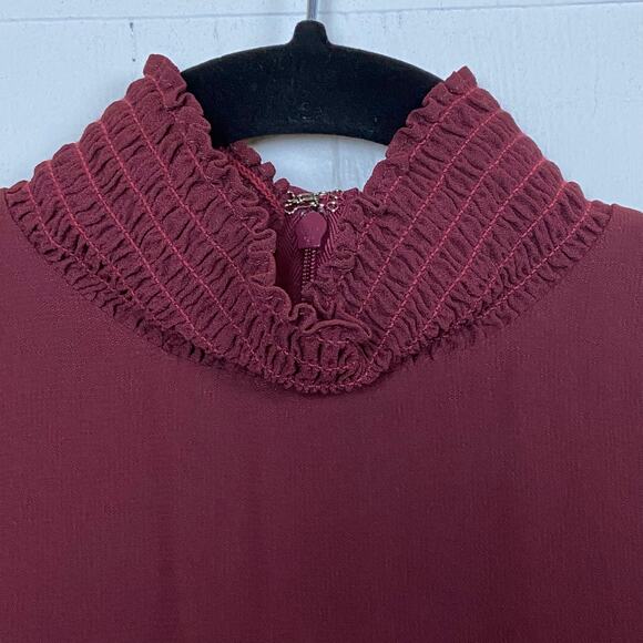 Reformation Stevie Midi Dress Claret Burgundy Mock Neck Side Slit Georgette‎ NWT - Picture 10 of 16